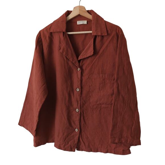 LinenFairyTales Womens Button Down Top Linen Burnt Orange Red Soil Size Large - Picture 3 of 5